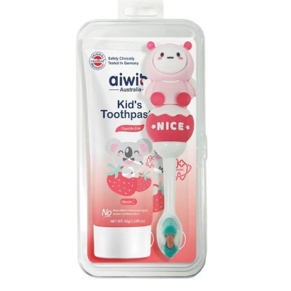Aiwibi Kids Toothpaste and Toothbrush Set ( Strawberry Flavor)