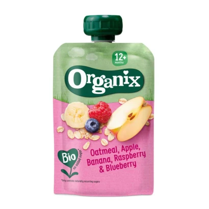 Organix Oatmeal, Apple, Banana, Raspberry & Blueberry Puree (From 12mnths) 100gm